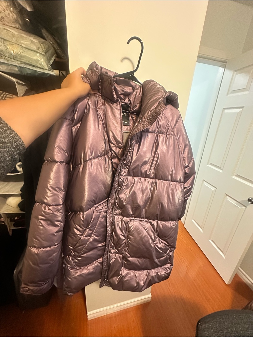 Noize Metallic Plum Quilted Puffer Jacket